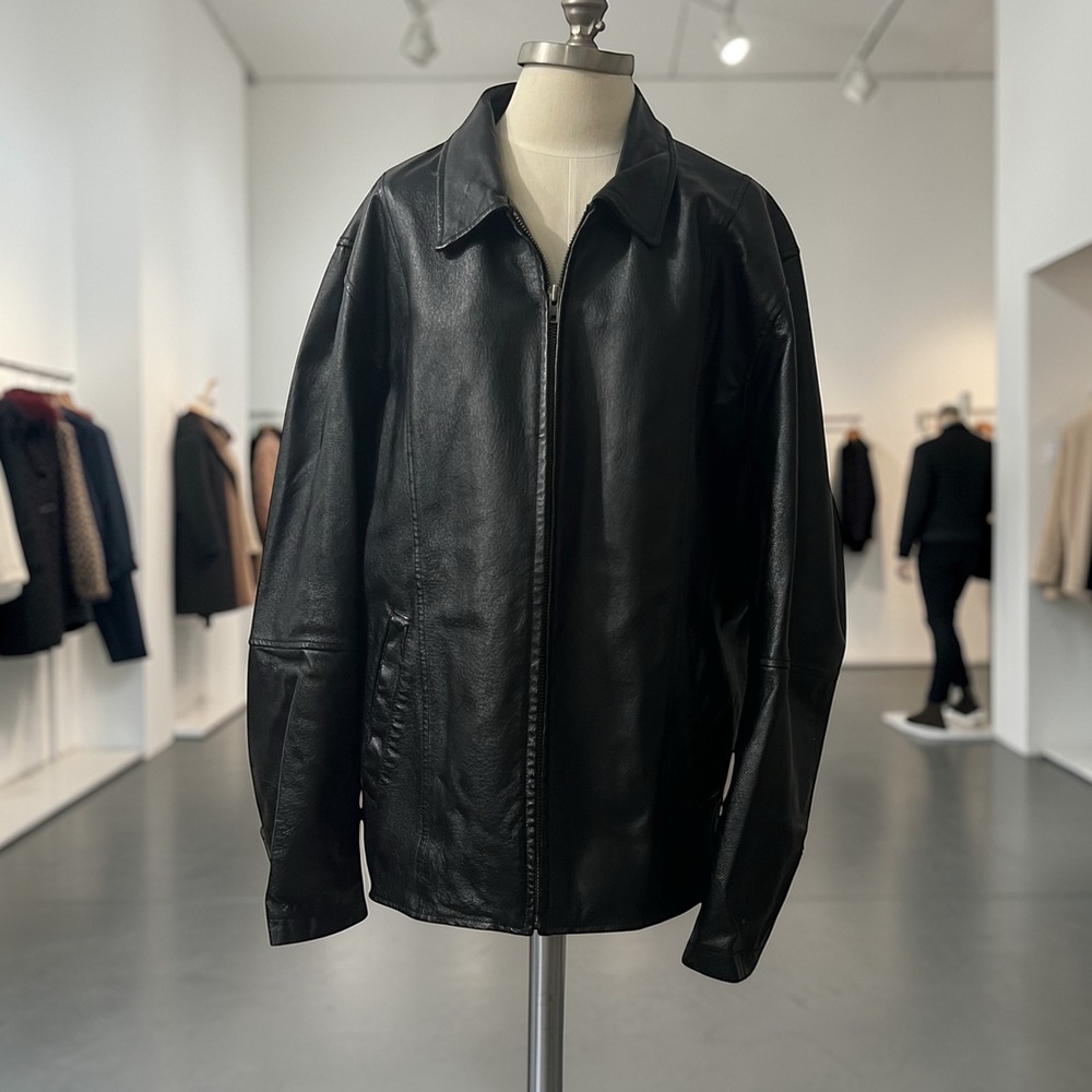 Wilsons Leather Mens Black Genuine Leather‎ Full Zip Collared Jacket XL